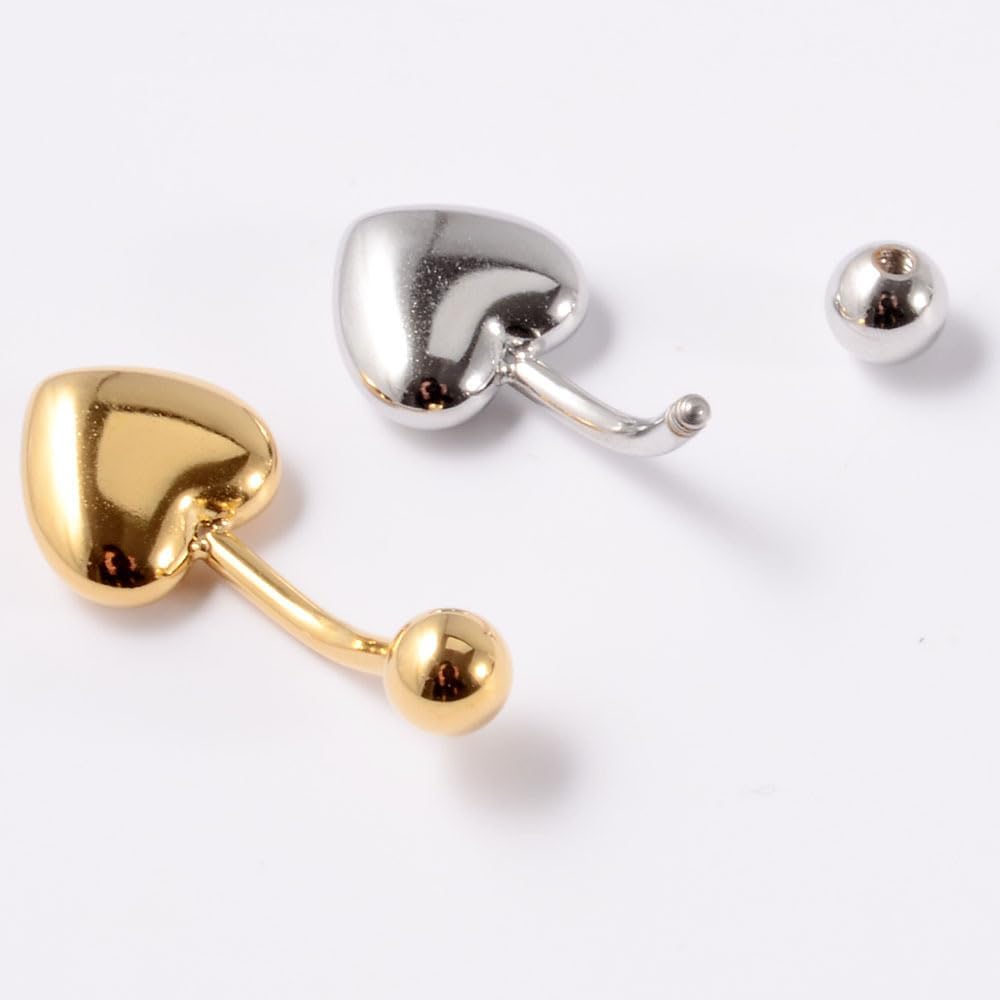 14G Heart Belly Button Ring for Women Surgical Steel Curved Bar Barbell Belly Navel Piercing Studs Minimalist Body Piercing Jewelry - 我的商店我的商店我的商店