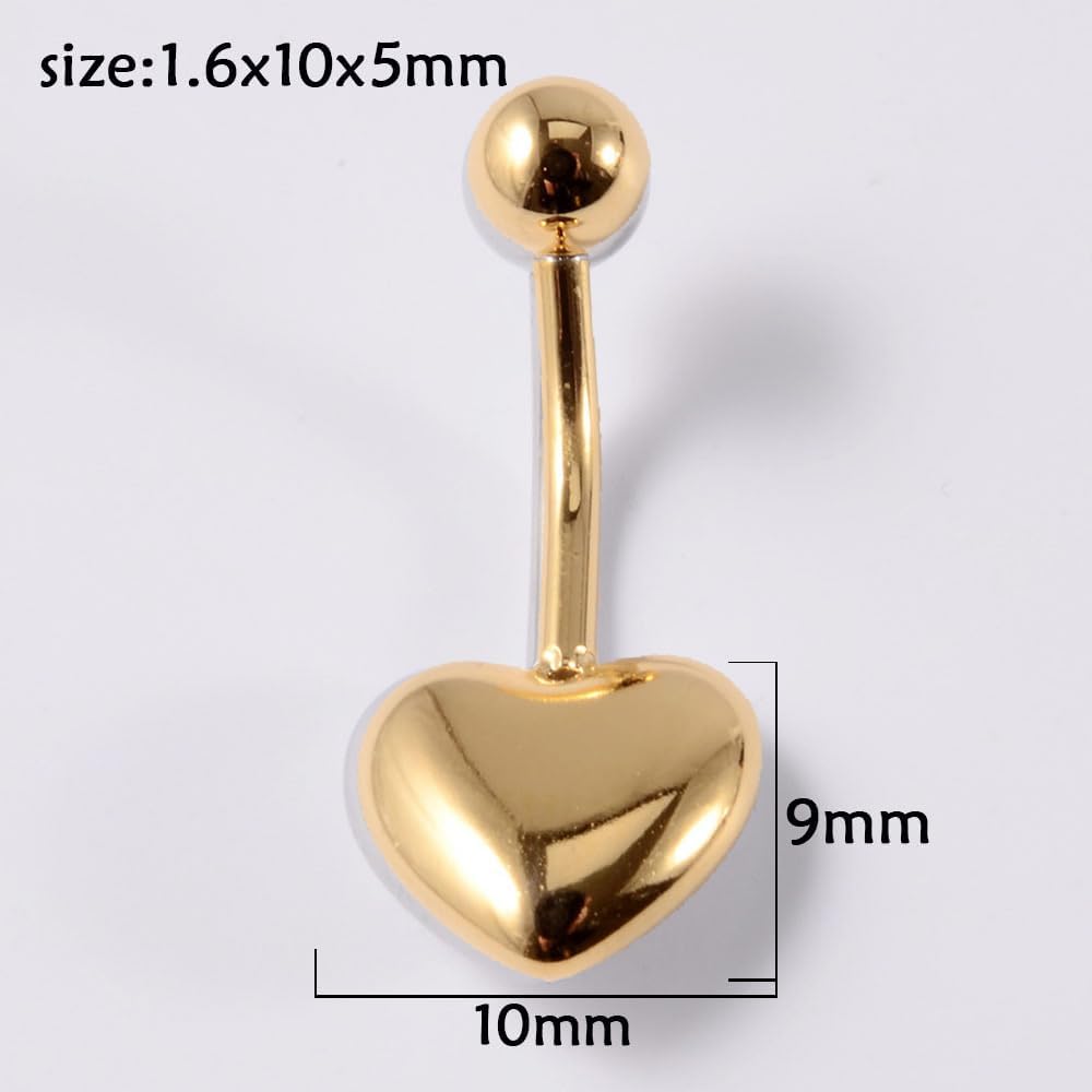 14G Heart Belly Button Ring for Women Surgical Steel Curved Bar Barbell Belly Navel Piercing Studs Minimalist Body Piercing Jewelry - 我的商店我的商店我的商店