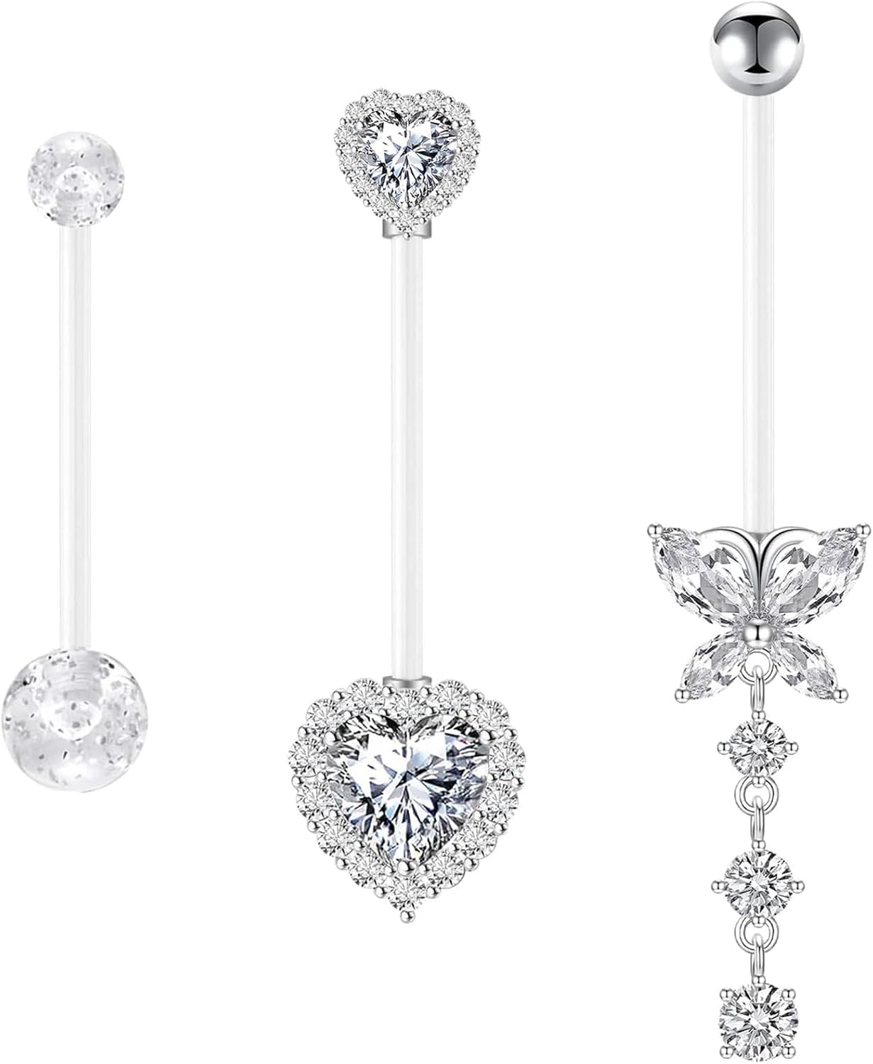 14G Heart Flexible Clear Acrylic Pregnancy Belly Button Ring Butterfly Dangle Pregnancy Maternity Belly Rings - 我的商店我的商店我的商店