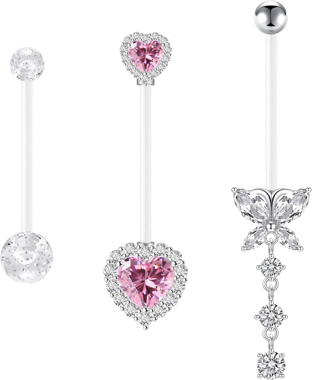 14G Heart Flexible Clear Acrylic Pregnancy Belly Button Ring Butterfly Dangle Pregnancy Maternity Belly Rings - 我的商店我的商店我的商店