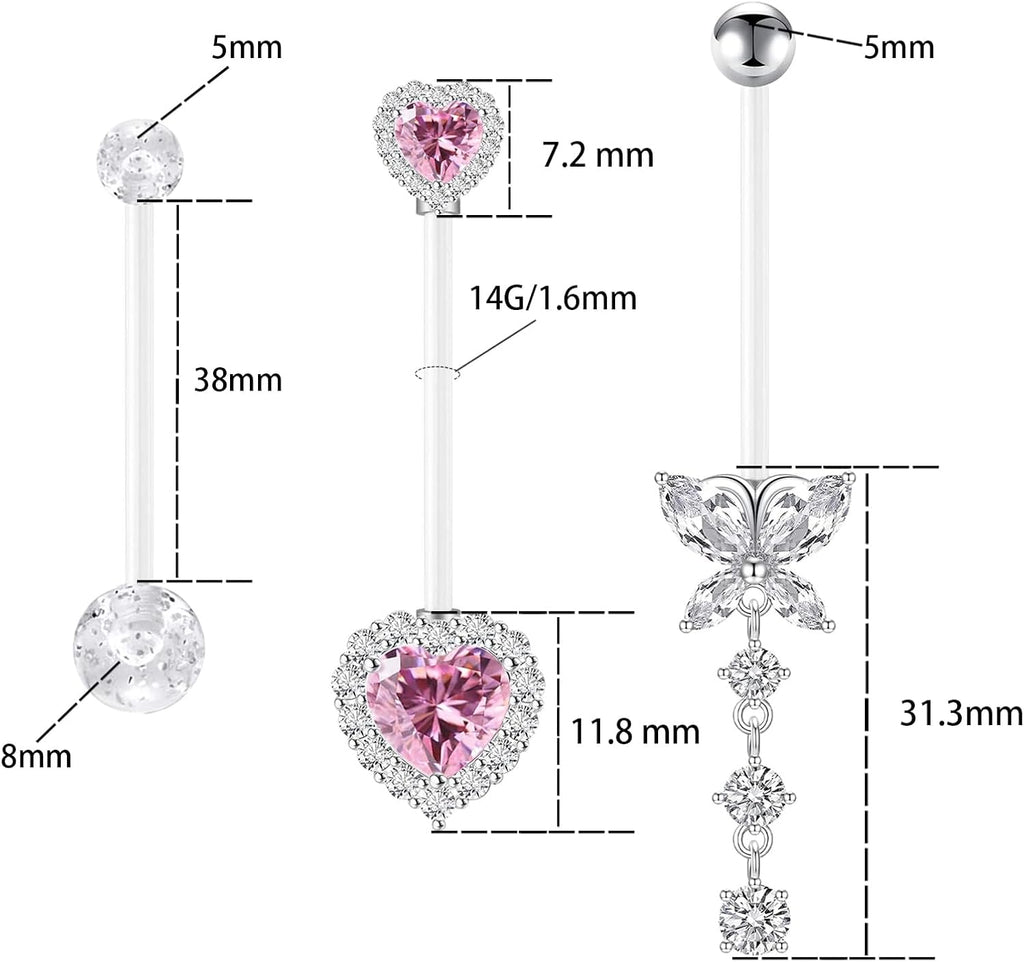 14G Heart Flexible Clear Acrylic Pregnancy Belly Button Ring Butterfly Dangle Pregnancy Maternity Belly Rings - 我的商店我的商店我的商店