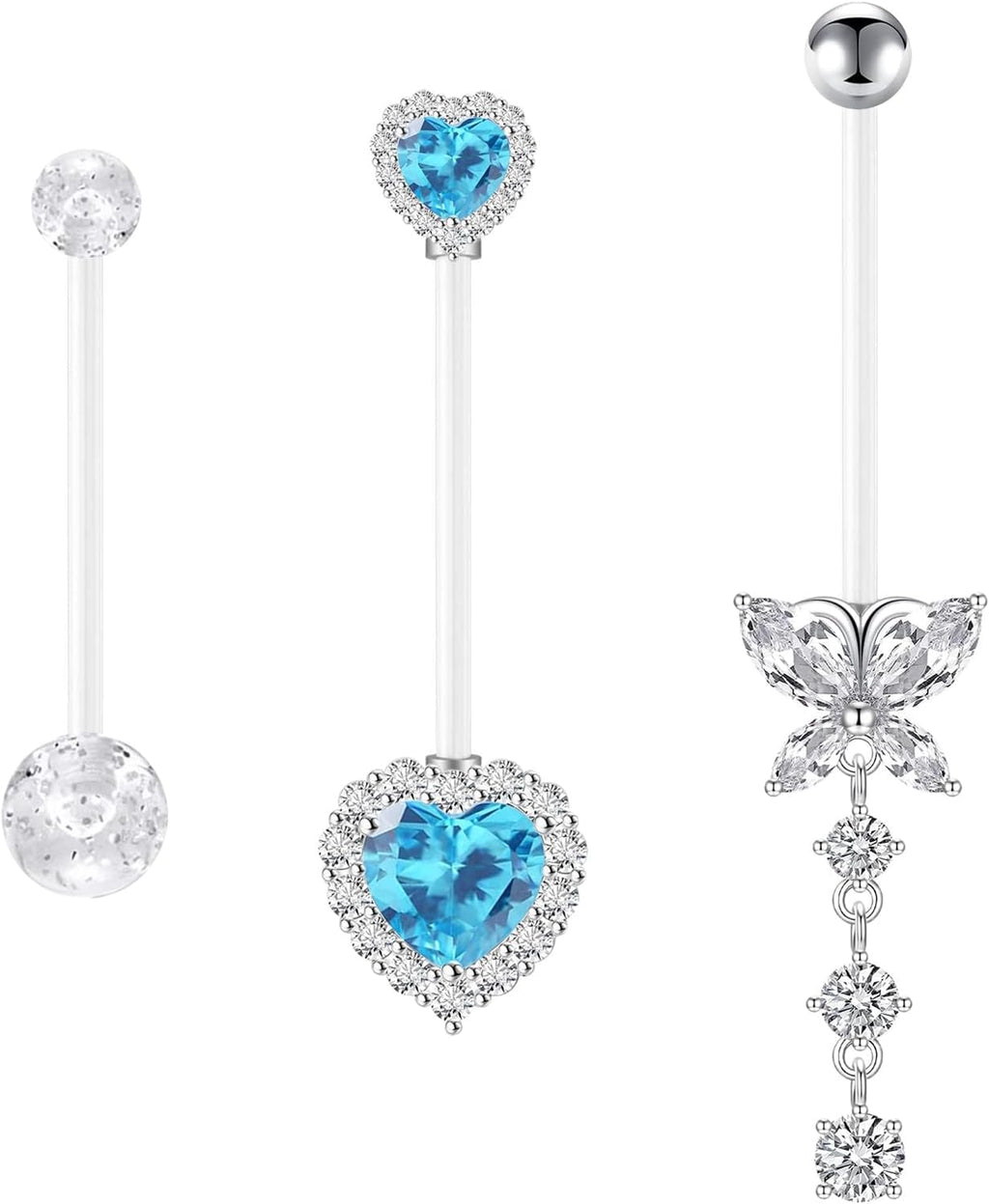 14G Heart Flexible Clear Acrylic Pregnancy Belly Button Ring Butterfly Dangle Pregnancy Maternity Belly Rings - 我的商店我的商店我的商店