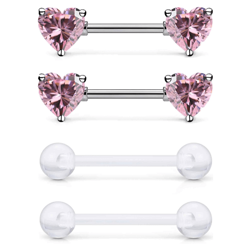 14G Heart Nipple Piercing Jewelry Surgical Steel & F136 ASTM titanium heart shaped nipple rings - QIAO CrystalQIAO CrystalQIAO Crystal