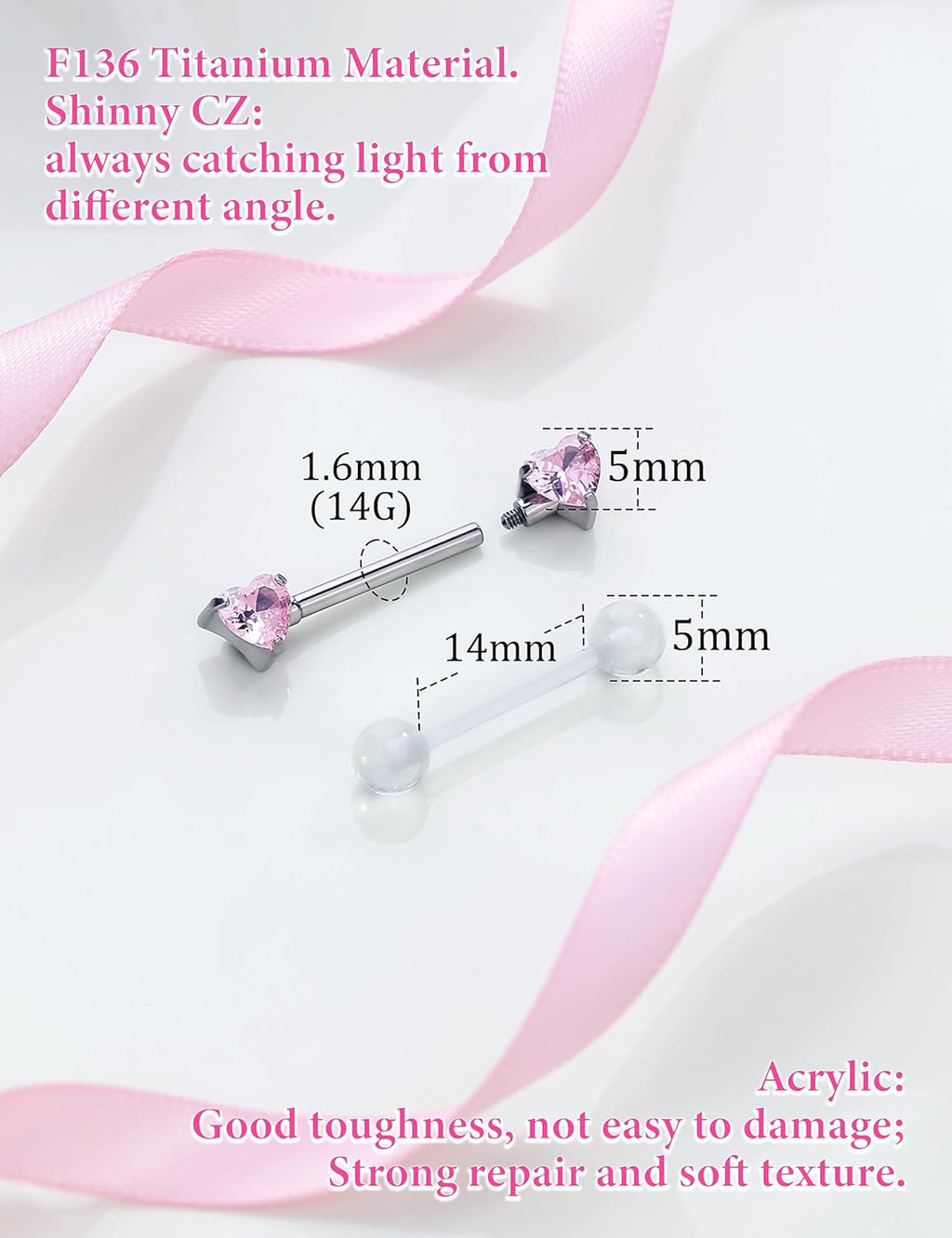 14G Heart Nipple Piercing Jewelry Surgical Steel & F136 ASTM titanium heart shaped nipple rings - QIAO CrystalQIAO CrystalQIAO Crystal