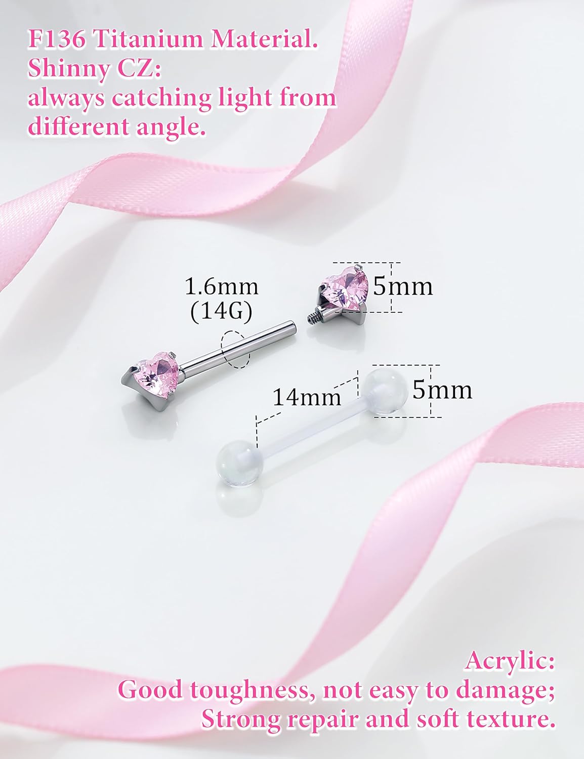 14G Heart Nipple Piercing Jewelry Surgical Steel & F136 ASTM titanium heart shaped nipple rings - QIAO CrystalQIAO CrystalQIAO Crystal