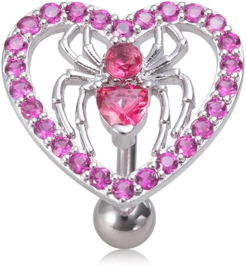 14G Heart Spider Reverse Belly Button Rings for Women Stainless Steel Cubic Zirconia Belly Navel Barbell Rings Belly Piercing Jewelry - 我的商店我的商店我的商店