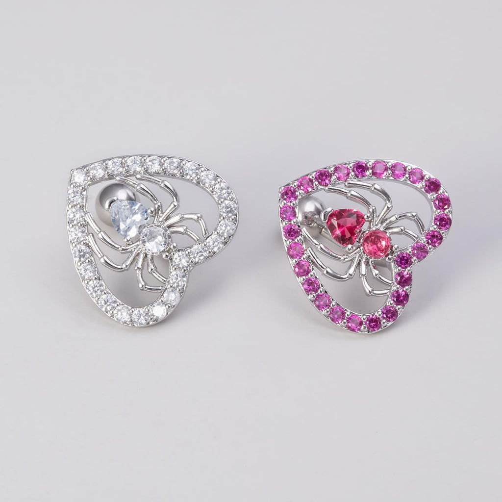 14G Heart Spider Reverse Belly Button Rings for Women Stainless Steel Cubic Zirconia Belly Navel Barbell Rings Belly Piercing Jewelry - 我的商店我的商店我的商店