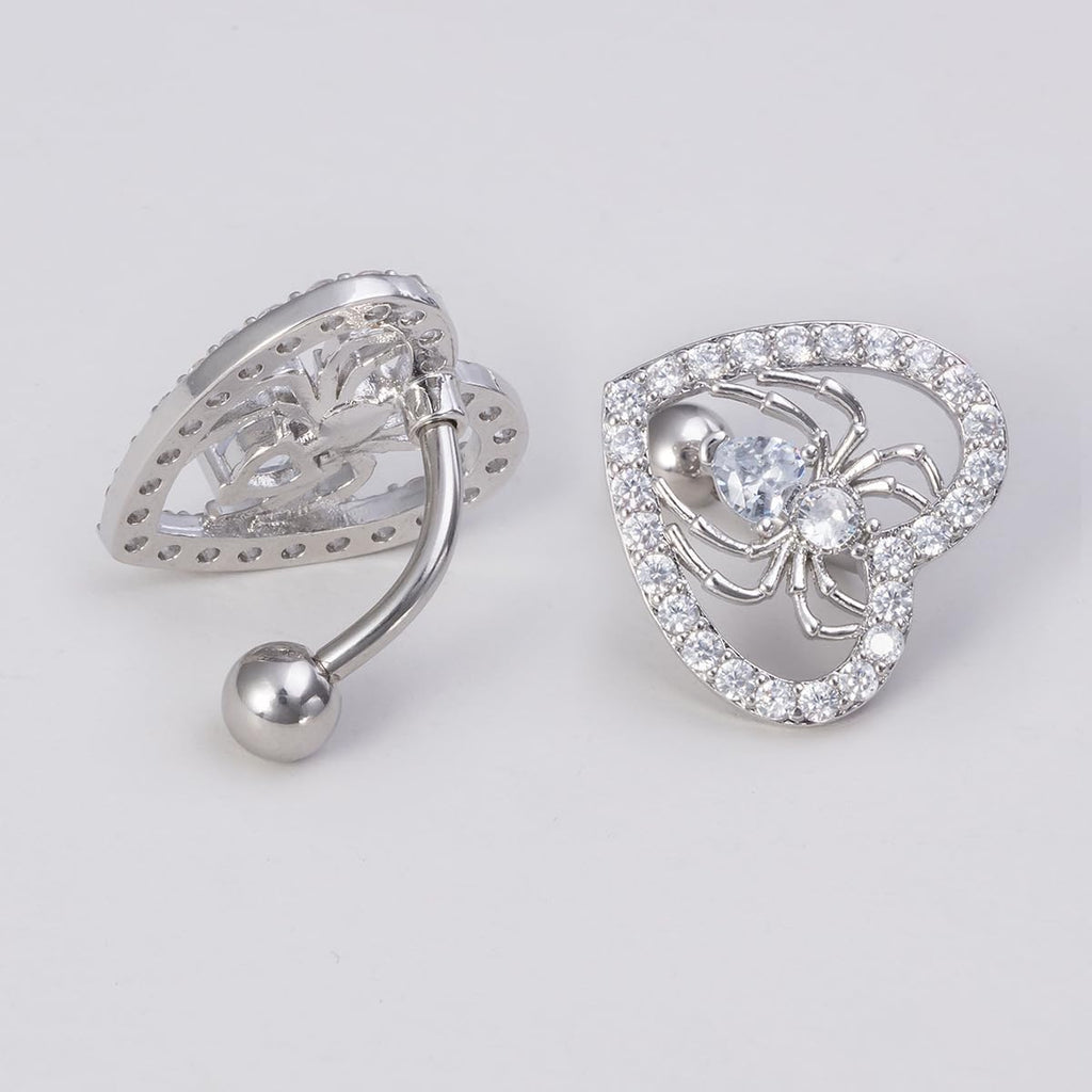 14G Heart Spider Reverse Belly Button Rings for Women Stainless Steel Cubic Zirconia Belly Navel Barbell Rings Belly Piercing Jewelry - 我的商店我的商店我的商店