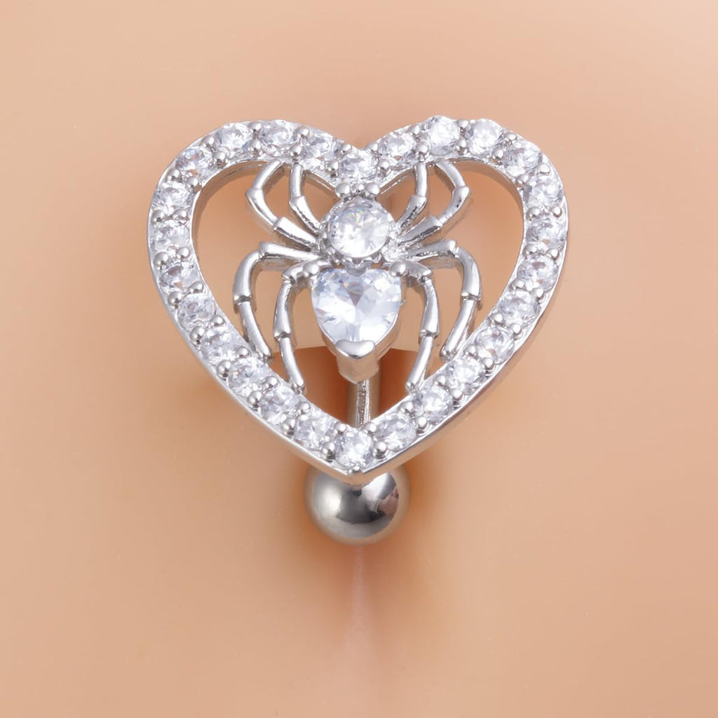14G Heart Spider Reverse Belly Button Rings for Women Stainless Steel Cubic Zirconia Belly Navel Barbell Rings Belly Piercing Jewelry - 我的商店我的商店我的商店