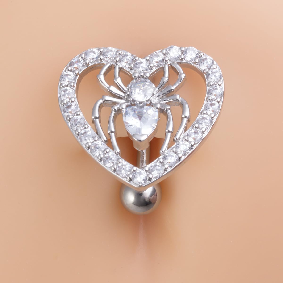 14G Heart Spider Reverse Belly Button Rings for Women Stainless Steel Cubic Zirconia Belly Navel Barbell Rings Belly Piercing Jewelry - 我的商店我的商店我的商店