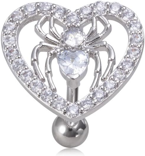 14G Heart Spider Reverse Belly Button Rings for Women Stainless Steel Cubic Zirconia Belly Navel Barbell Rings Belly Piercing Jewelry - 我的商店我的商店我的商店