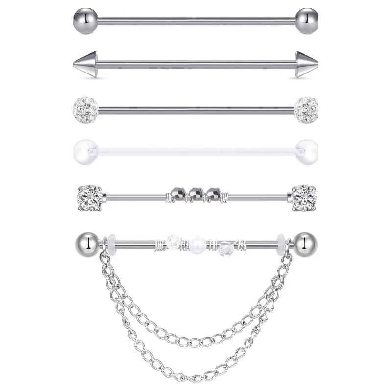 14g Industrial Piercing Jewelry Barbell Surgical Steel Cartilage Earrings CZ Industrial Earring - QIAO CrystalQIAO CrystalQIAO Crystal