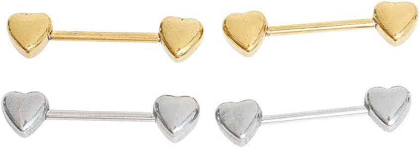 14G Minimalist Heart Nipple Rings Stainless Steel Love Hearts Nipplerings Straight Tongue Rings Barbell Bar Piercing Body Jewelry for Women - QIAO CrystalQIAO CrystalQIAO Crystal
