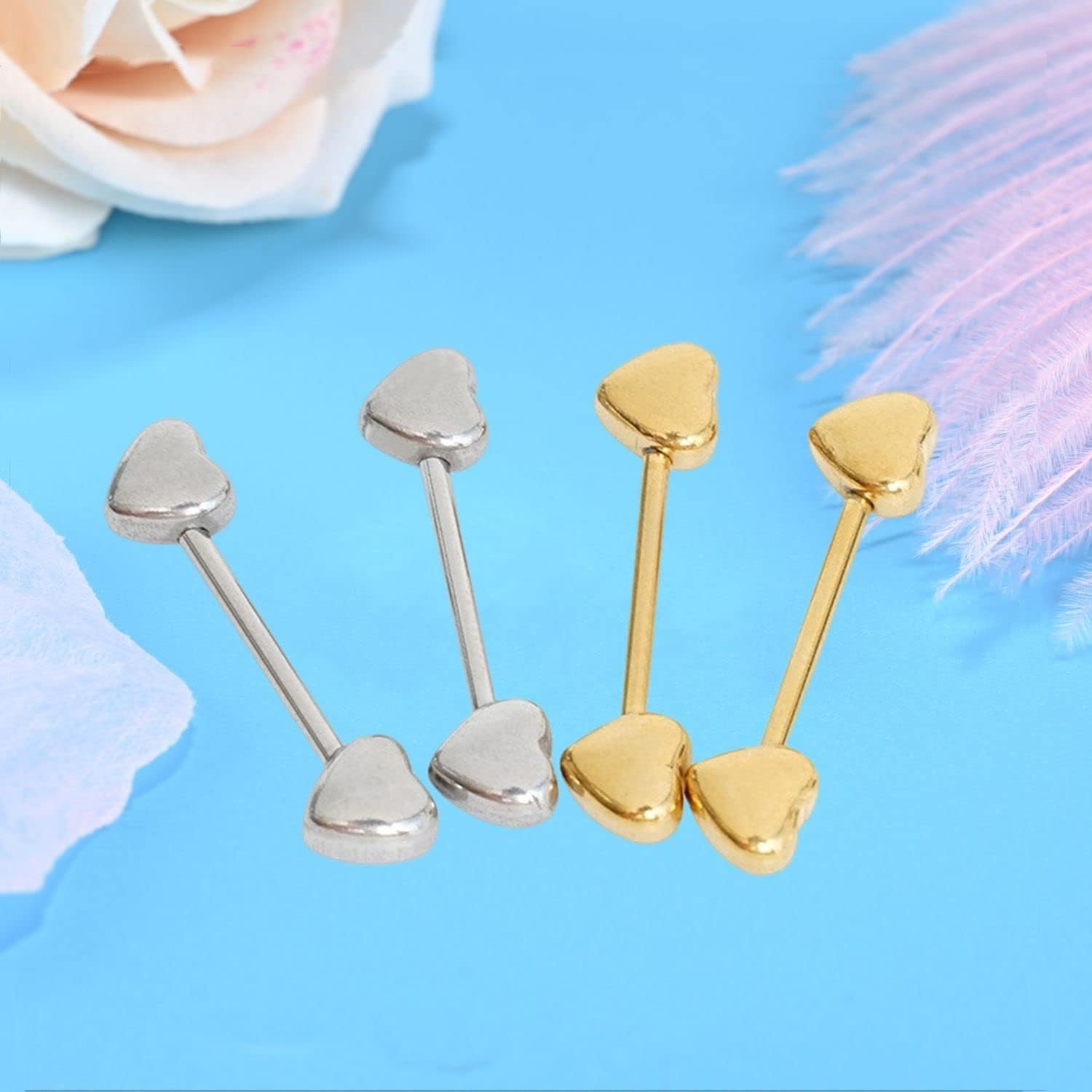 14G Minimalist Heart Nipple Rings Stainless Steel Love Hearts Nipplerings Straight Tongue Rings Barbell Bar Piercing Body Jewelry for Women - QIAO CrystalQIAO CrystalQIAO Crystal