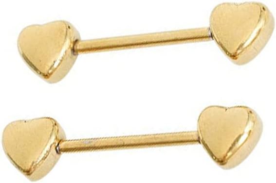 14G Minimalist Heart Nipple Rings Stainless Steel Love Hearts Nipplerings Straight Tongue Rings Barbell Bar Piercing Body Jewelry for Women - QIAO CrystalQIAO CrystalQIAO Crystal