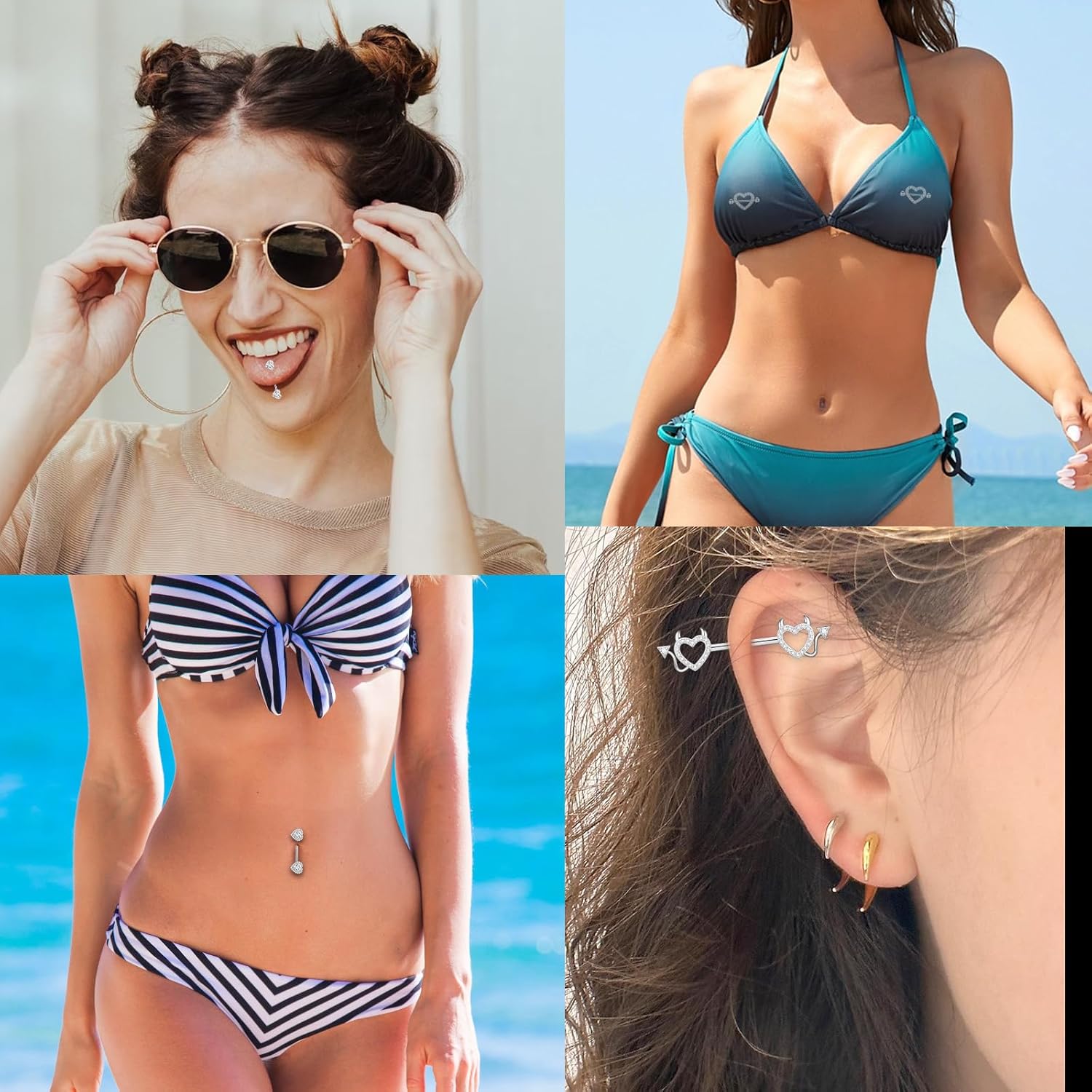 14G Nipple Rings 5 - 8 Pairs Stainless Steel Nipple Niercing Jewelry Heart Dangle Barbell Tongue Rings Set Cute Pink CZ Nipple Jewelry - 我的商店我的商店我的商店