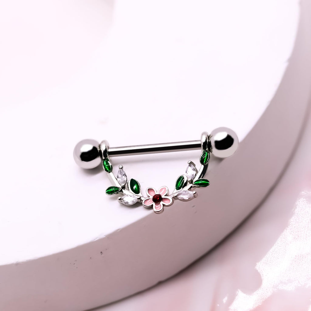 14G Nipple Rings Flower Nipple Bars Surgial Steel 316L Nipple Piercing Jewelry Heart Nipple Barbell for Women - QIAO Crystal我的商店QIAO Crystal