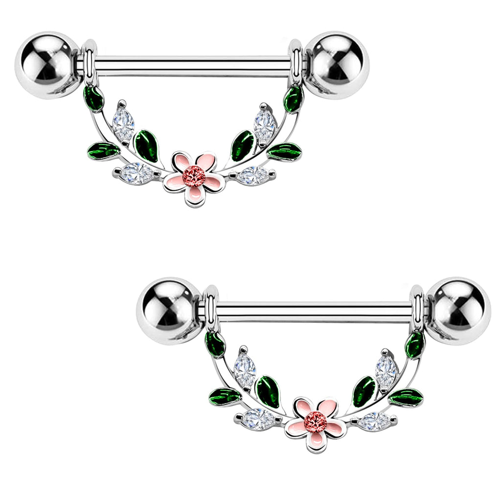 14G Nipple Rings Flower Nipple Bars Surgial Steel 316L Nipple Piercing Jewelry Heart Nipple Barbell for Women - QIAO Crystal我的商店QIAO Crystal