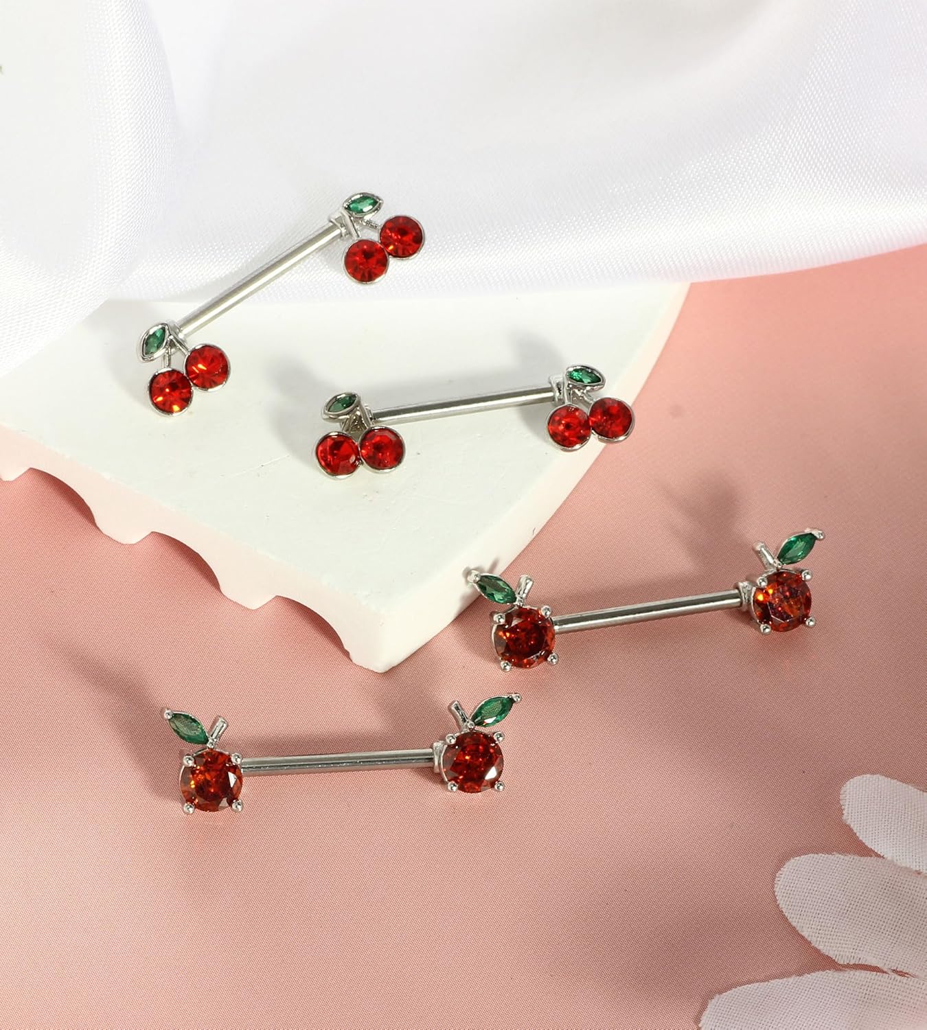 14G Nipple Rings for Women 316L Stainless Steel Heart Cherry,Star Butterfly Nipple Barbell CZ Cute Nipple Rings Set Nipplerings Piercing Jewelry - QIAO CrystalQIAO CrystalQIAO Crystal