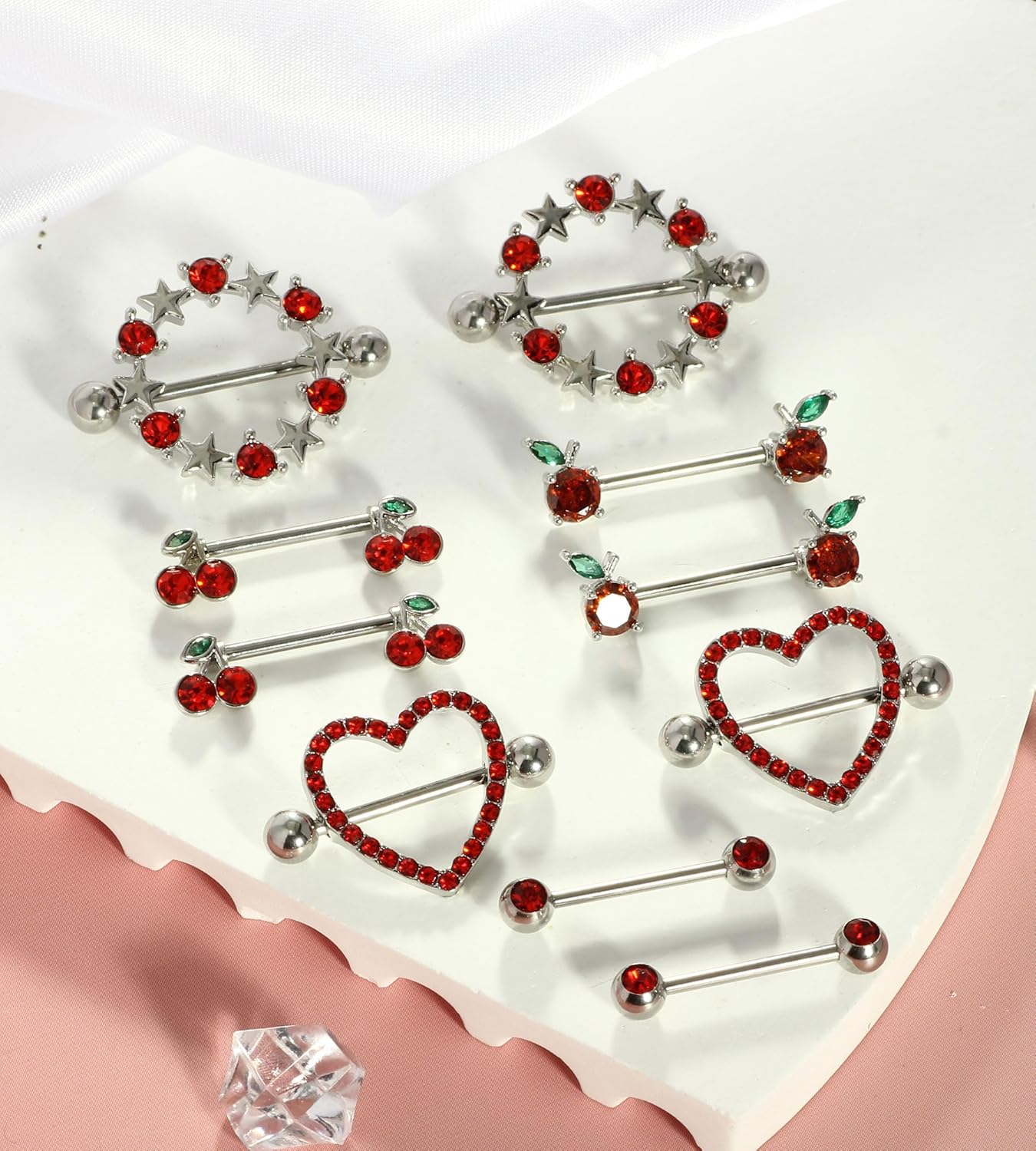 14G Nipple Rings for Women 316L Stainless Steel Heart Cherry,Star Butterfly Nipple Barbell CZ Cute Nipple Rings Set Nipplerings Piercing Jewelry - QIAO CrystalQIAO CrystalQIAO Crystal