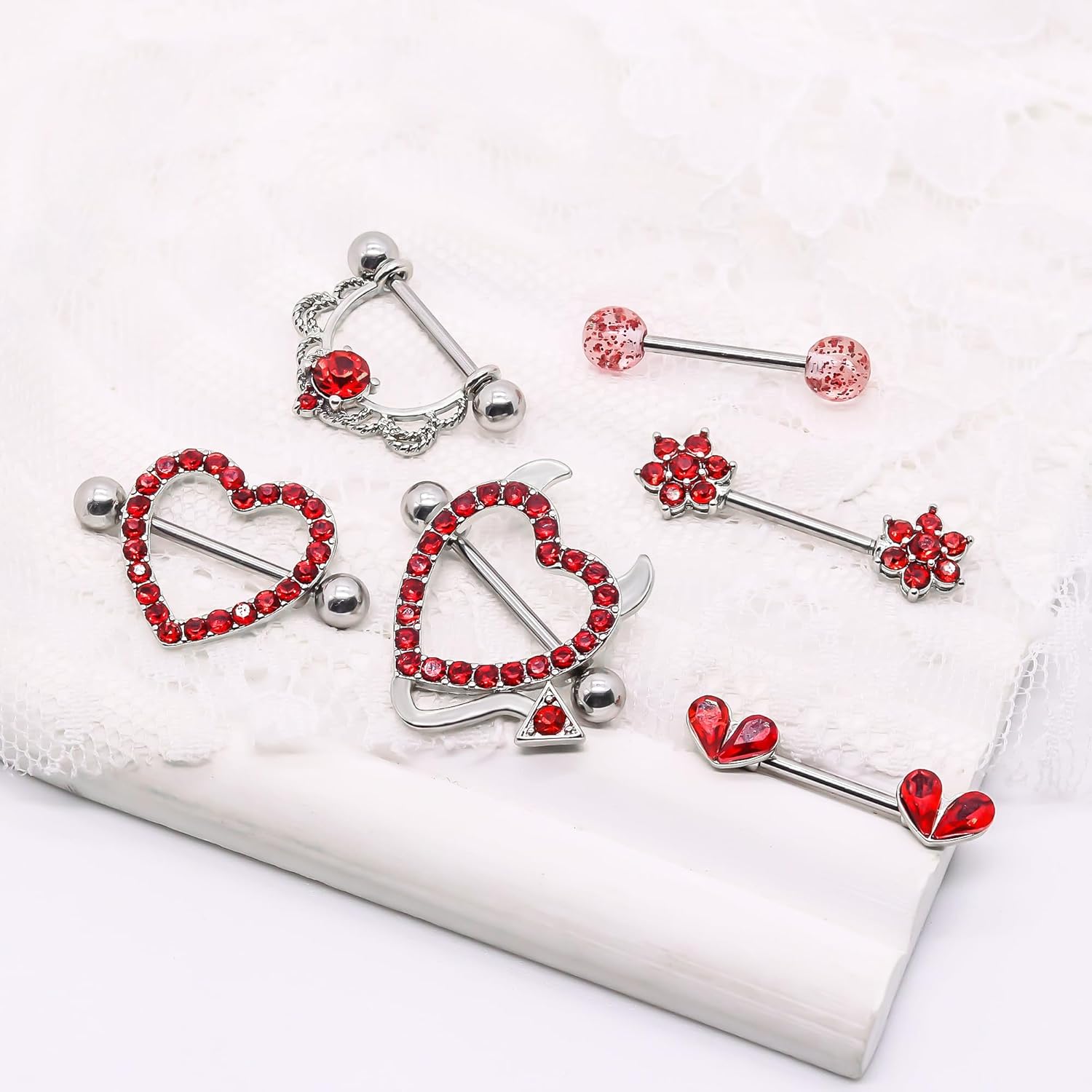 14G Nipple Rings for Women 316L Stainless Steel Heart,Devil,Flower Nipple Barbell CZ Nipple Rings Set Nipplerings Piercing - QIAO CrystalQIAO CrystalQIAO Crystal
