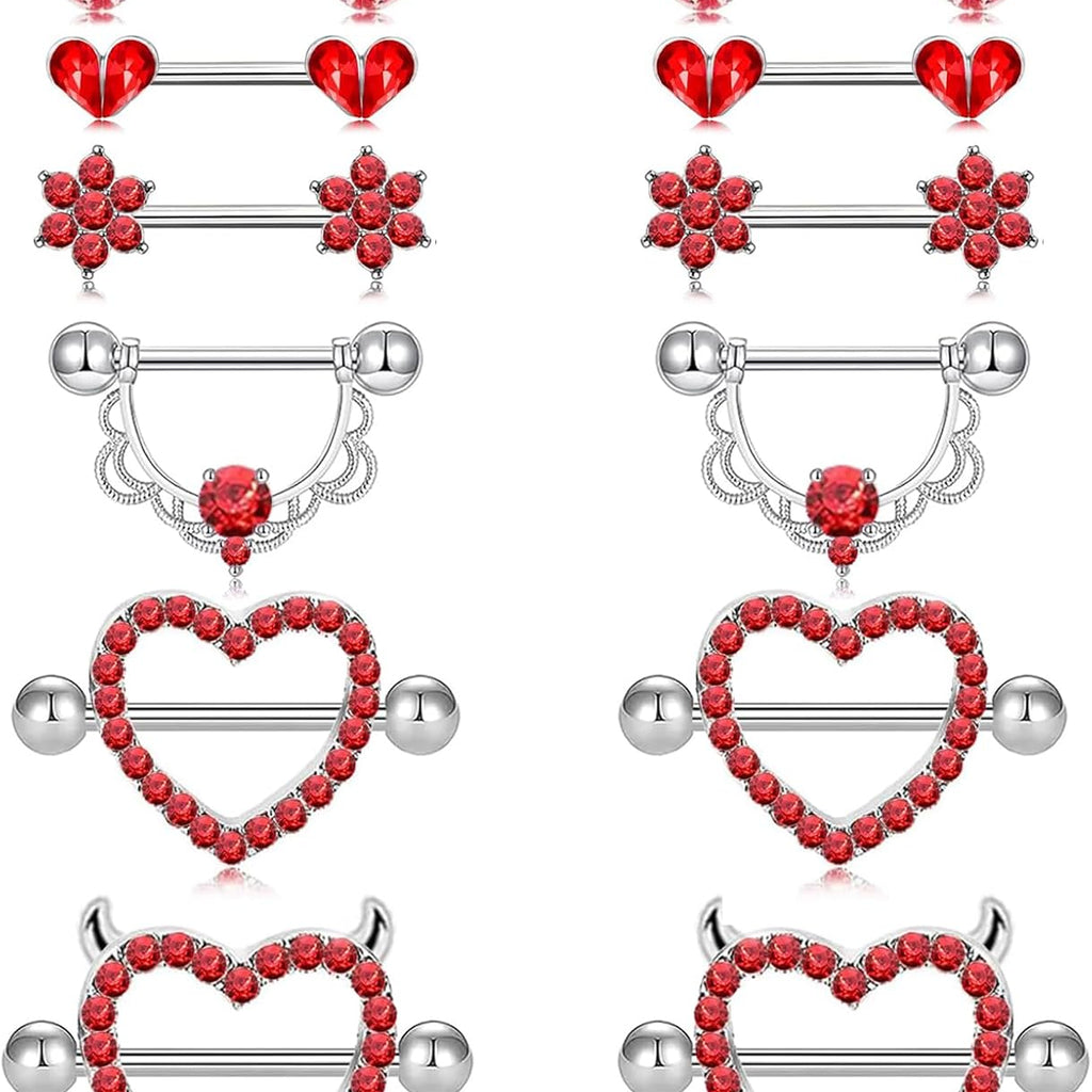 14G Nipple Rings for Women 316L Stainless Steel Heart,Devil,Flower Nipple Barbell CZ Nipple Rings Set Nipplerings Piercing - QIAO CrystalQIAO CrystalQIAO Crystal