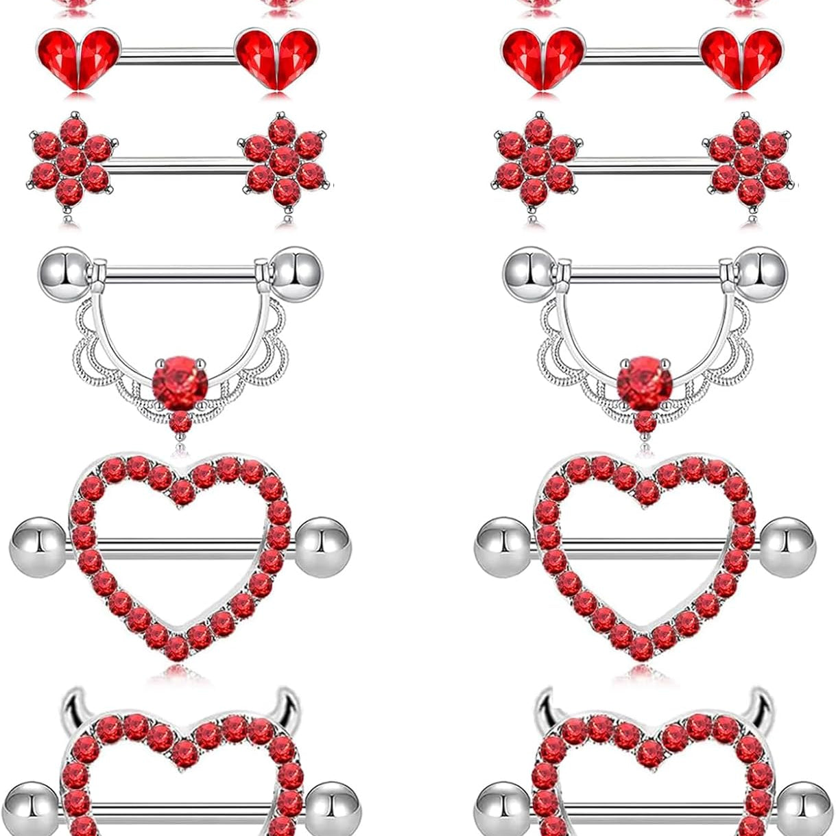 14G Nipple Rings for Women 316L Stainless Steel Heart,Devil,Flower Nipple Barbell CZ Nipple Rings Set Nipplerings Piercing - QIAO CrystalQIAO CrystalQIAO Crystal