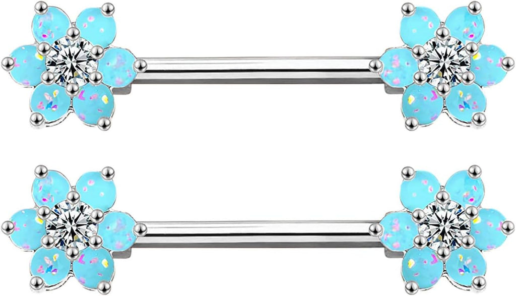 14G Opal Flower CZ Nipple Barbell Nipple Ring Piercing Jewelry for Women - QIAO CrystalQIAO CrystalQIAO Crystal