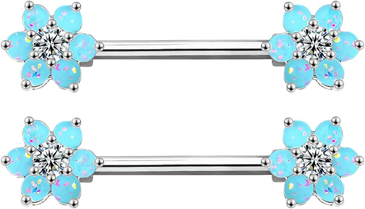 14G Opal Flower CZ Nipple Barbell Nipple Ring Piercing Jewelry for Women - QIAO CrystalQIAO CrystalQIAO Crystal