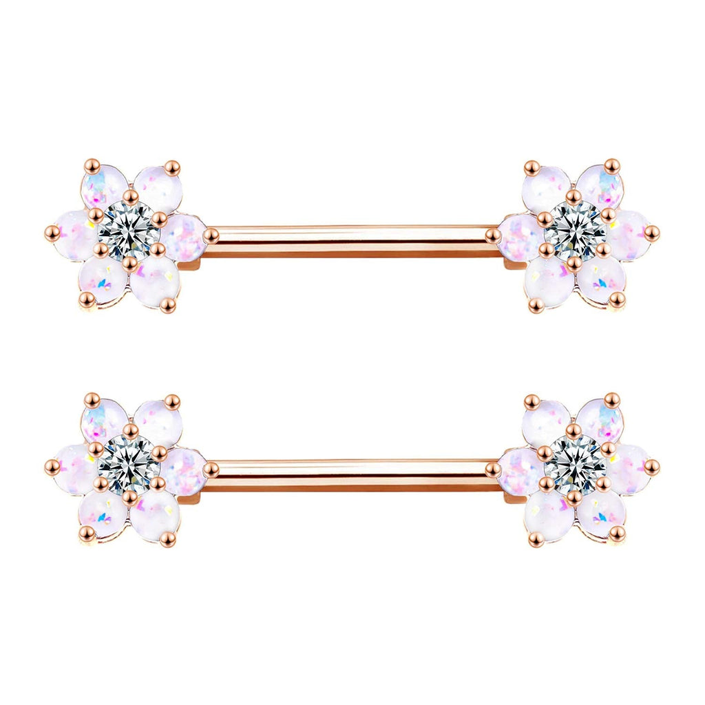 14G Opal Flower CZ Nipple Barbell Nipple Ring Piercing Jewelry for Women - QIAO Crystal我的商店QIAO Crystal