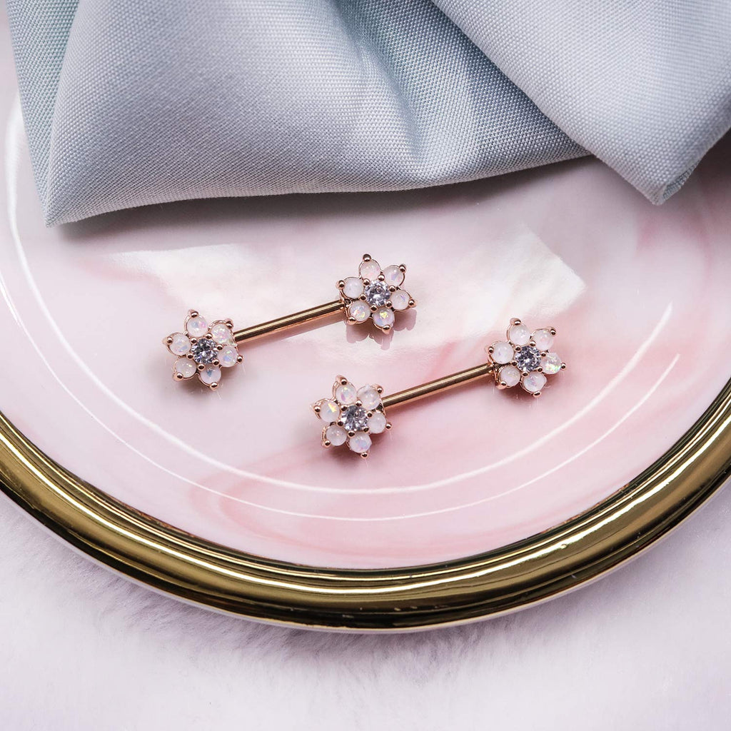 14G Opal Flower CZ Nipple Barbell Nipple Ring Piercing Jewelry for Women - QIAO Crystal我的商店QIAO Crystal