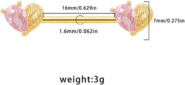 14G Pink CZ Heart Nipple Rings for Women Hypoallergenic Surgical Steel Nipplerings Nipple Barbell Shield Studs Dainty Nipple Piercing Jewelry - QIAO CrystalQIAO CrystalQIAO Crystal