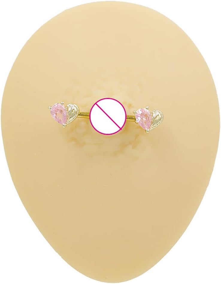 14G Pink CZ Heart Nipple Rings for Women Hypoallergenic Surgical Steel Nipplerings Nipple Barbell Shield Studs Dainty Nipple Piercing Jewelry - QIAO CrystalQIAO CrystalQIAO Crystal