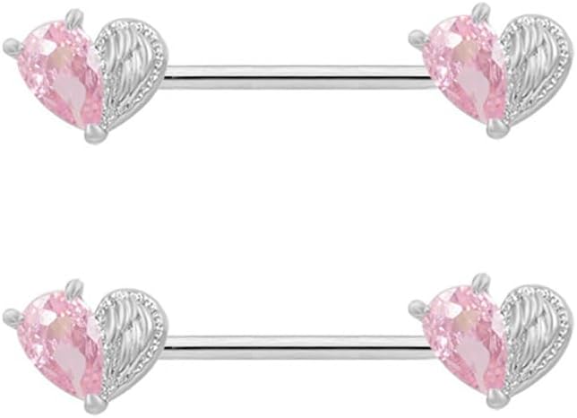14G Pink CZ Heart Nipple Rings for Women Hypoallergenic Surgical Steel Nipplerings Nipple Barbell Shield Studs Dainty Nipple Piercing Jewelry - QIAO CrystalQIAO CrystalQIAO Crystal