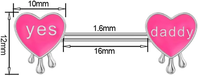14G Pink Heart Letter Nipple Rings 316L Surgical Steel Nipple Barbell Yes Daddy Naughty Words Nipplerings Nipple Piercing Jewelry for Women - QIAO CrystalQIAO CrystalQIAO Crystal