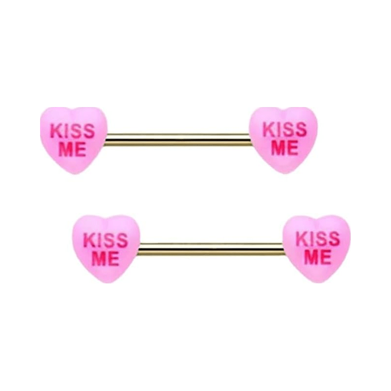 14G Pink Heart Nipple Rings for Women Stainless Steel Acrylic Love Heart Letter Nipplerings Kiss Me Naughty Words Nipple Shield Barbell Nipple Piercing Jewelry - QIAO CrystalQIAO CrystalQIAO Crystal