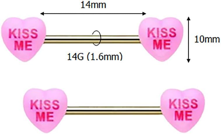 14G Pink Heart Nipple Rings for Women Stainless Steel Acrylic Love Heart Letter Nipplerings Kiss Me Naughty Words Nipple Shield Barbell Nipple Piercing Jewelry - QIAO CrystalQIAO CrystalQIAO Crystal