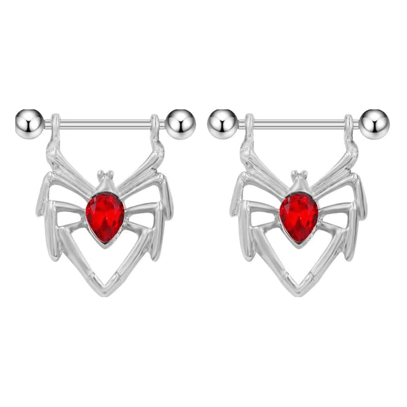 14G Red Crystal CZ Nipple Piercing Shield Barbell Spider Nipple Rings - QIAO CrystalQIAO CrystalQIAO Crystal