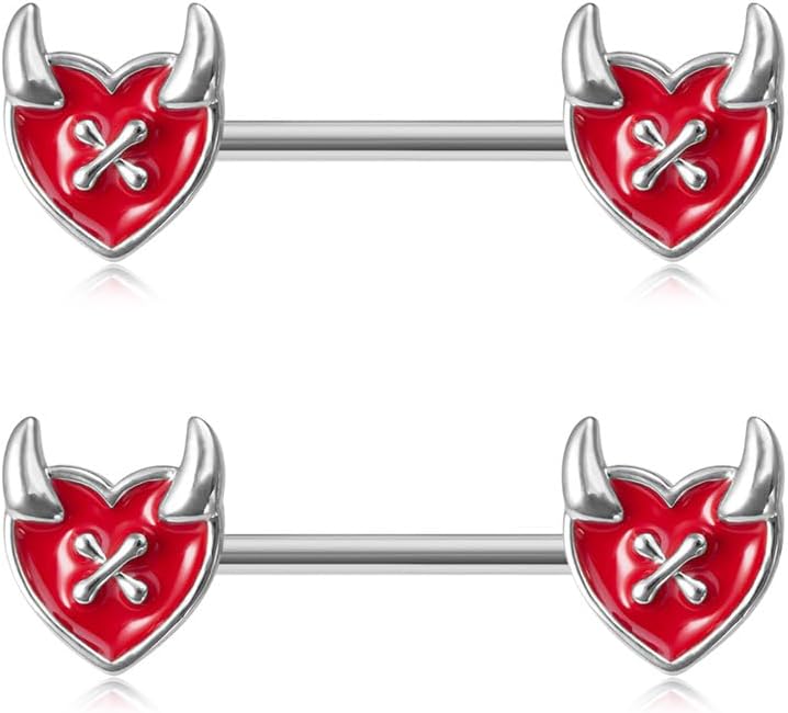 14G Red Heart Nipple Rings for Women Surgical Steel Love Heart Piercing Barbell Bite Me Cum Here Letter Nipple Studs Naughty Words Body Piercing Jewelry - QIAO CrystalQIAO CrystalQIAO Crystal