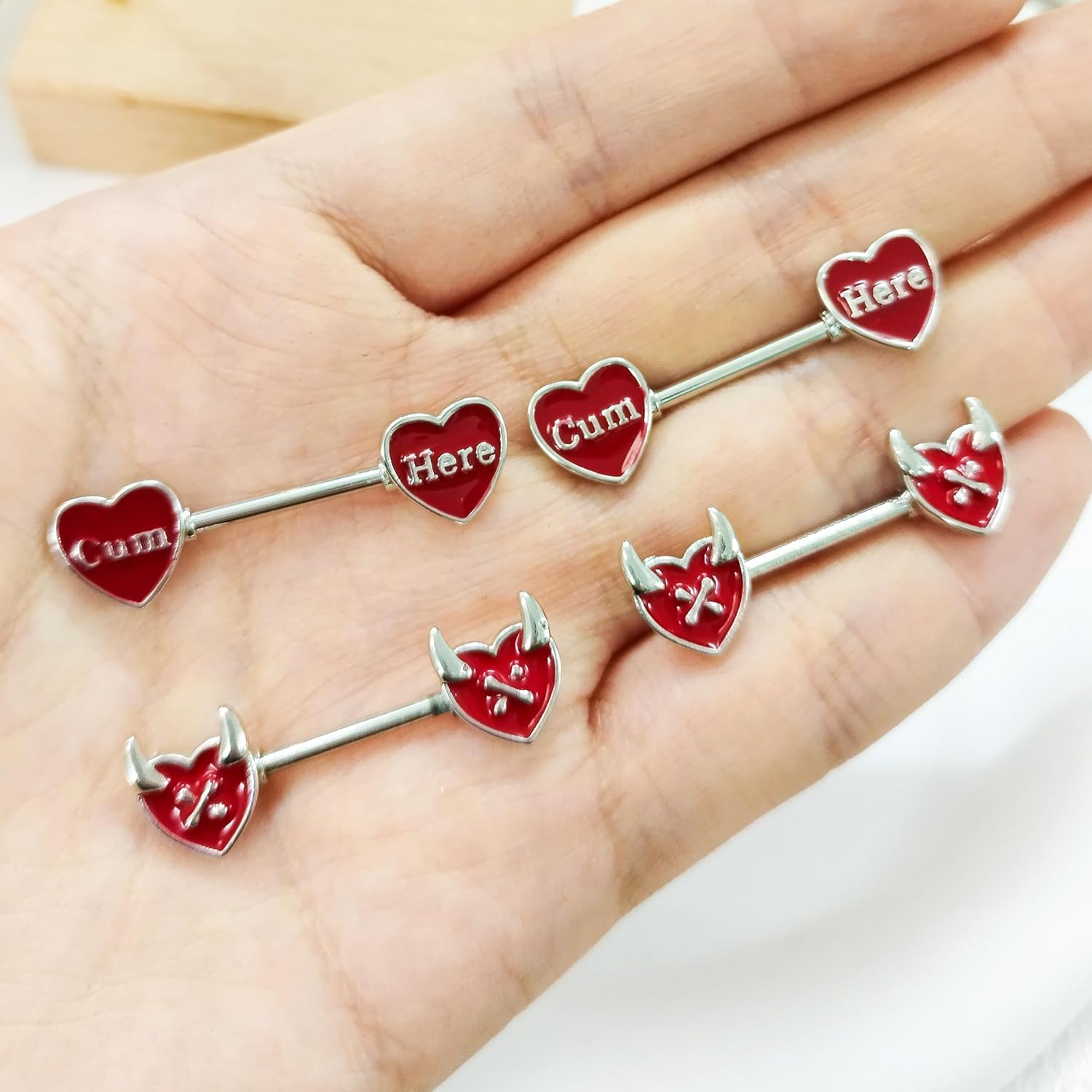 14G Red Heart Nipple Rings for Women Surgical Steel Love Heart Piercing Barbell Bite Me Cum Here Letter Nipple Studs Naughty Words Body Piercing Jewelry - QIAO CrystalQIAO CrystalQIAO Crystal