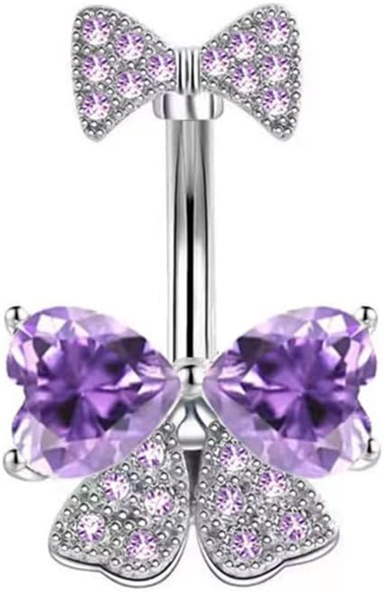 14G Rhinestone Bowknot Belly Button Ring for Women - Stainless Steel CZ Crystal Bow Navel Curved Barbell - Sparkling Body Piercing Jewelry - 我的商店我的商店我的商店