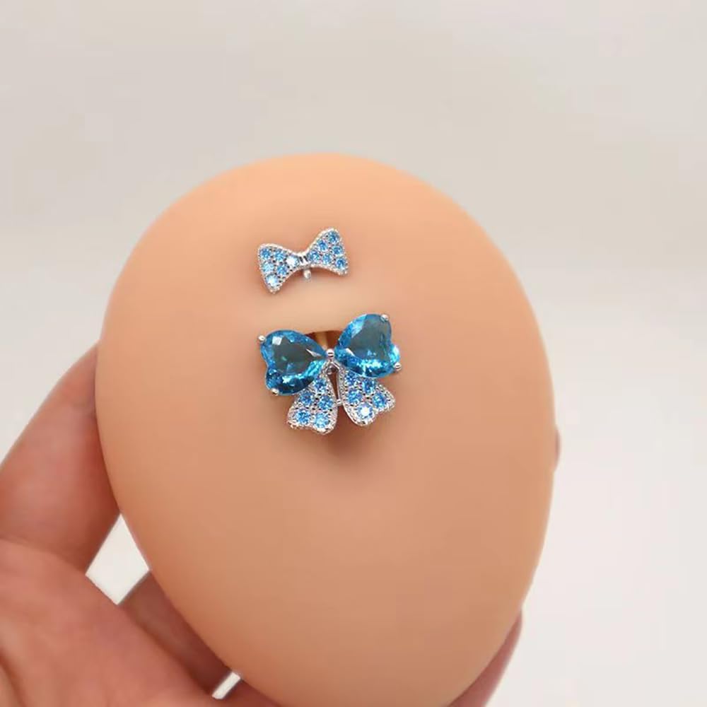 14G Rhinestone Bowknot Belly Button Ring for Women - Stainless Steel CZ Crystal Bow Navel Curved Barbell - Sparkling Body Piercing Jewelry - 我的商店我的商店我的商店