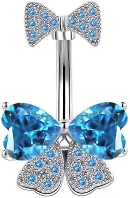 14G Rhinestone Bowknot Belly Button Ring for Women - Stainless Steel CZ Crystal Bow Navel Curved Barbell - Sparkling Body Piercing Jewelry - 我的商店我的商店我的商店