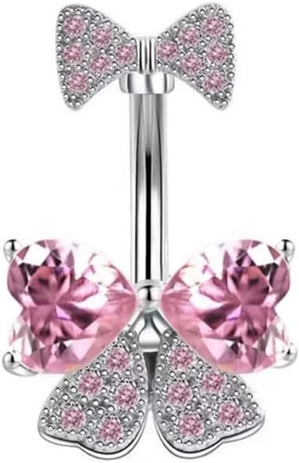 14G Rhinestone Bowknot Belly Button Ring for Women - Stainless Steel CZ Crystal Bow Navel Curved Barbell - Sparkling Body Piercing Jewelry - 我的商店我的商店我的商店