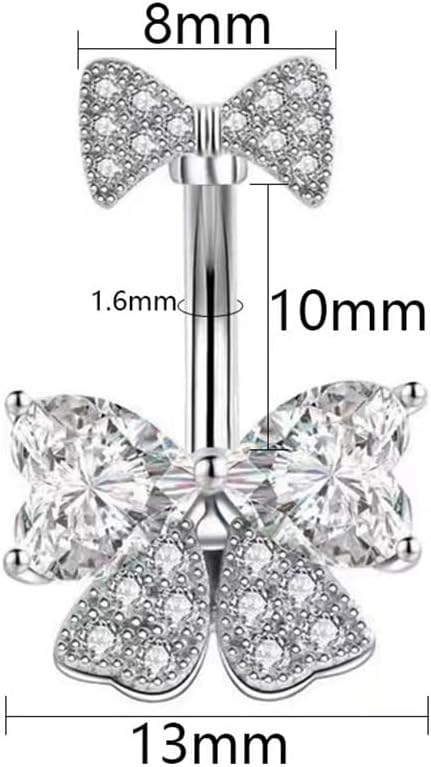 14G Rhinestone Bowknot Belly Button Ring for Women - Stainless Steel CZ Crystal Bow Navel Curved Barbell - Sparkling Body Piercing Jewelry - 我的商店我的商店我的商店