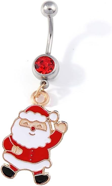 14g Santa Claus Surgical Steel Red CZ Belly Button Ring Navel Rings for Women Cute Dangle Screw Studs Barbell Piercings Sexy Jewelry Christmas Party Gift Her Daughter - 我的商店我的商店我的商店