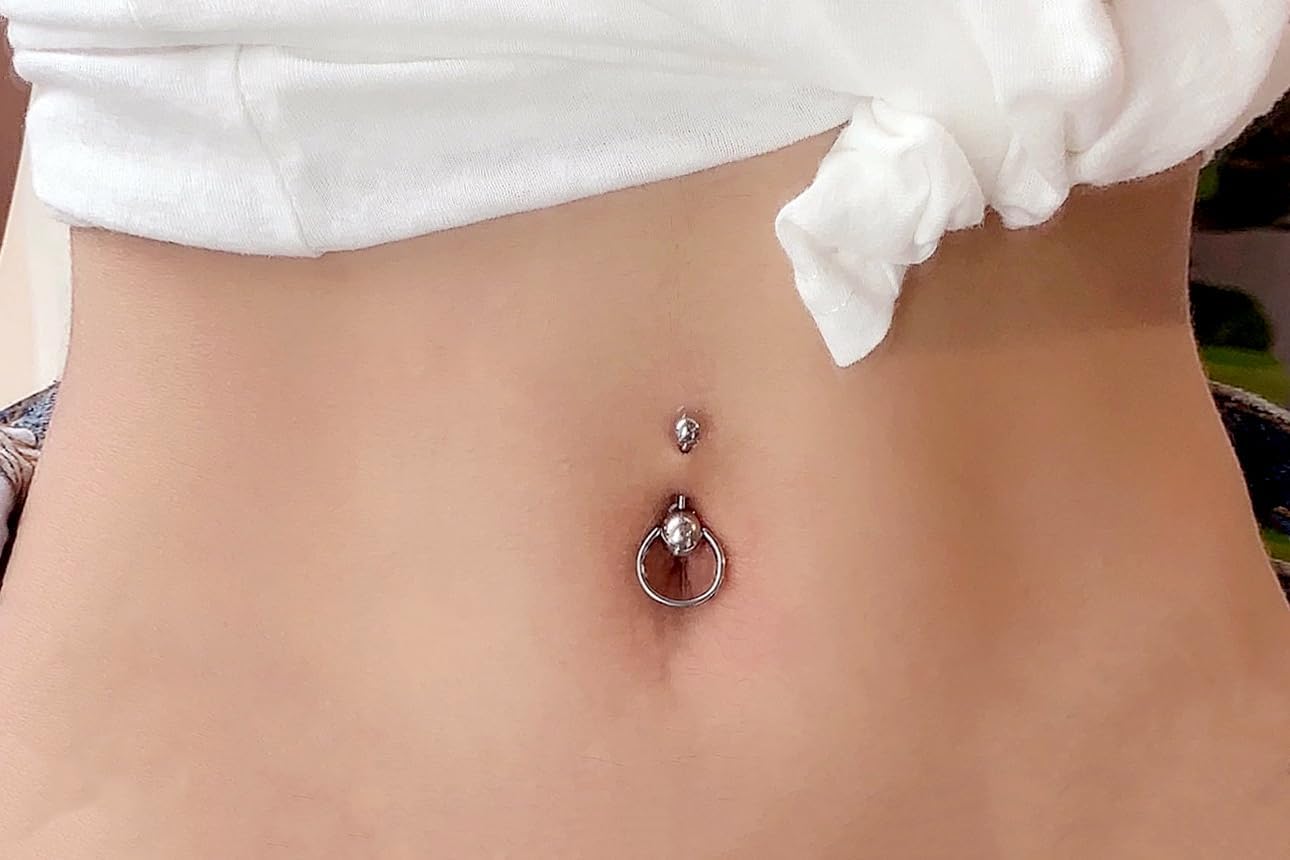 14g Short Bar Captive Bead Belly Button Ring for Women Belly Piercing, Surgical Steel Belly Rings Silver, 6mm 8mm 10mm Bar Length - 我的商店我的商店我的商店