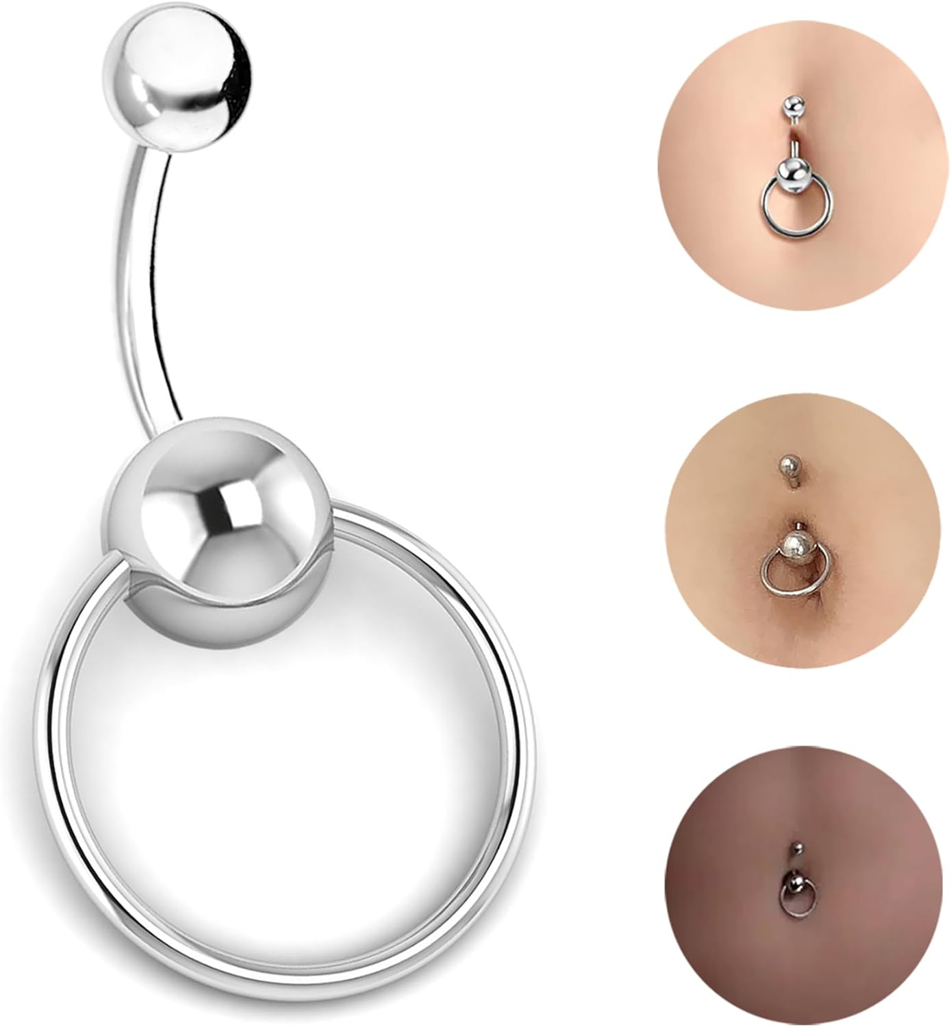 14g Short Bar Captive Bead Belly Button Ring for Women Belly Piercing, Surgical Steel Belly Rings Silver, 6mm 8mm 10mm Bar Length - 我的商店我的商店我的商店