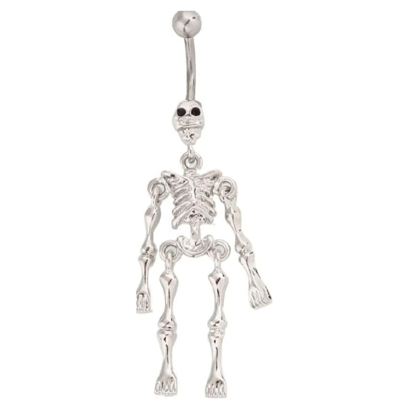14G Silver Skeleton Dangle Belly Button Ring for Women Halloween Stainless Steel Belly Navel Ring Belly Piercing Jewelry - 我的商店我的商店我的商店
