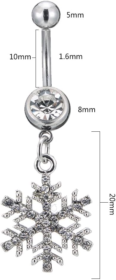 14G Sparkle Rhinestone Snowflake Dangle Belly Button Ring for Women - Hypoallergenic Surgical Steel Navel Rings Curved Barbell - Dainty Winter Body Piercing Jewelry - 我的商店我的商店我的商店